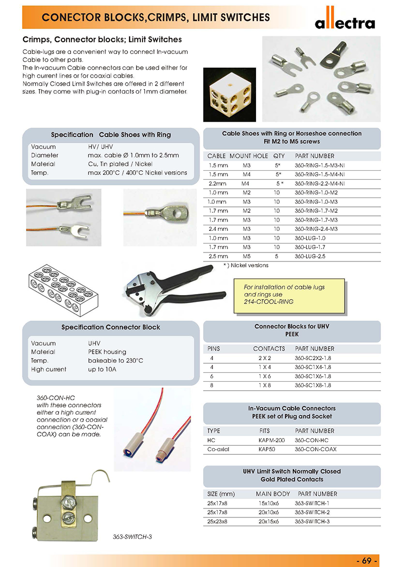 Allectra Crimps, Connector blocks; Limit Switches(插针，连接板，限位器)