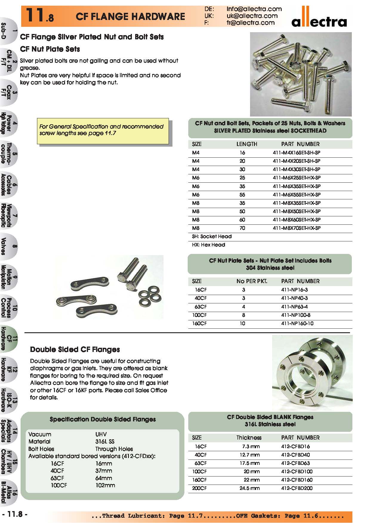 allectra CF法兰配件，镀银CF法兰螺杆螺母套件，CF片状螺母套件