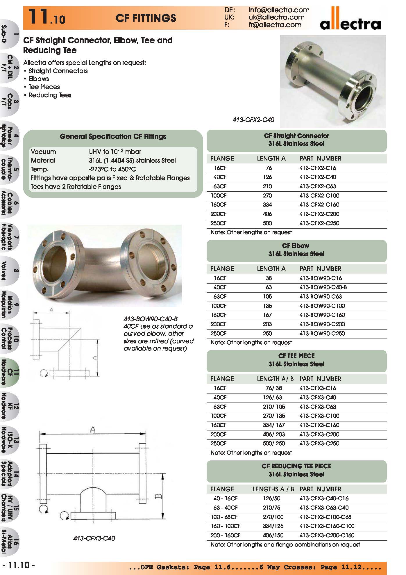 allectra CF法兰转接，CF法兰直通，弯管，三通和异径三通接头