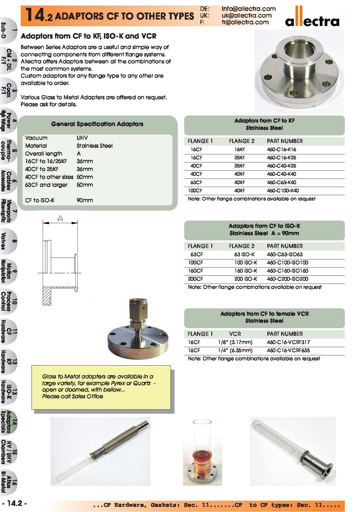 allectra CF标准转接KF,ISO-K和VCR转接头