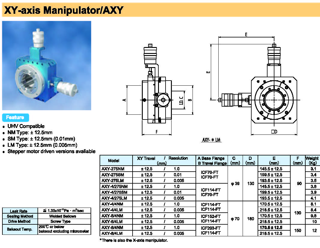 Rdec VacuumProducts XY二轴位移台AXY型