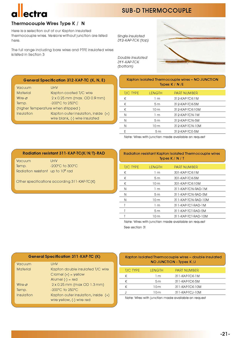 allectra Sub-D热电偶 K-N型热电偶线缆