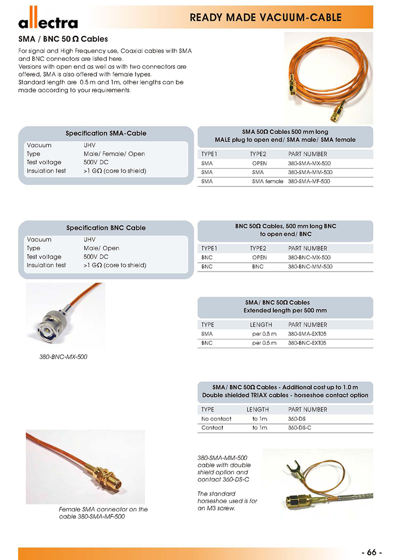 allectra预制真空线缆SMA-BNC50欧姆线缆