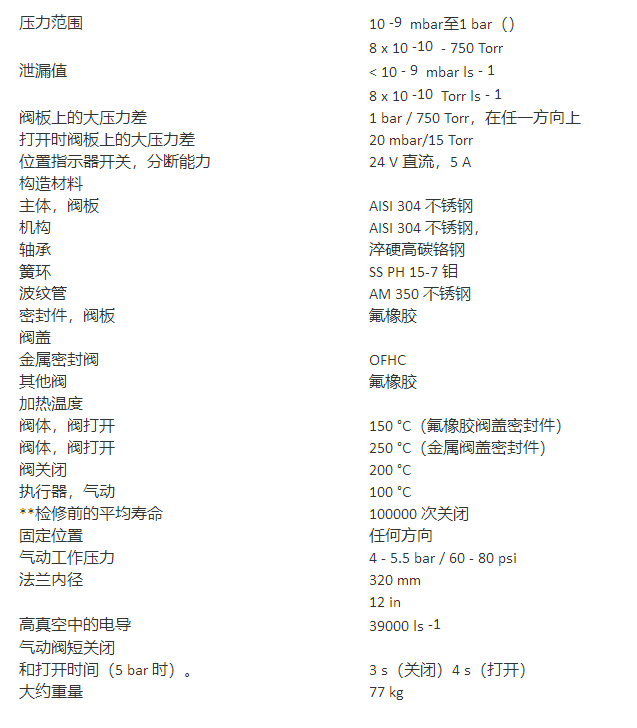 GV气动真空插板阀参数