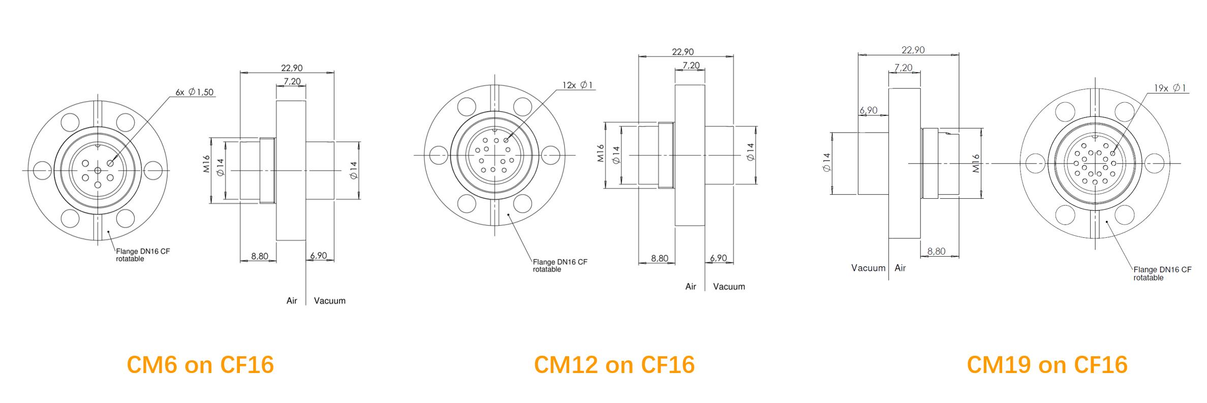 真空馈通6针/12针/19针尺寸图