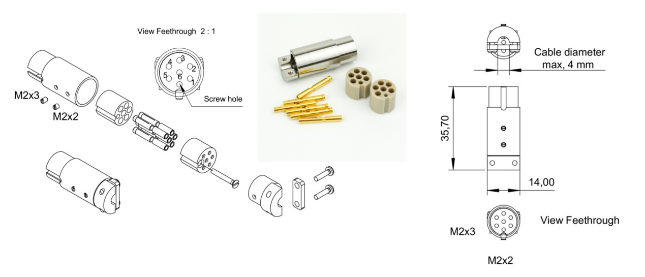 6针真空端接头安装方式（含金属屏蔽壳）