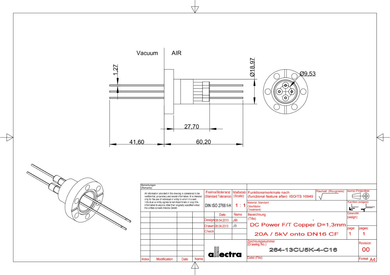 4芯5KV-20A功率真空馈通