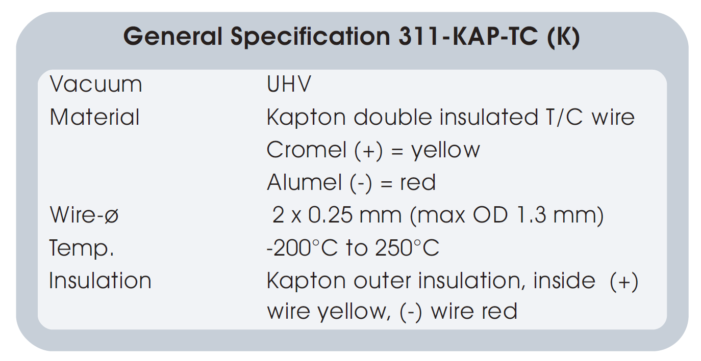 图2：双层Kapton绝缘热偶线缆基本参数