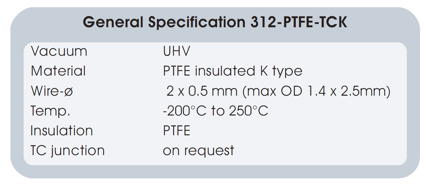 图4：PTFE绝缘热偶线缆基本参数
